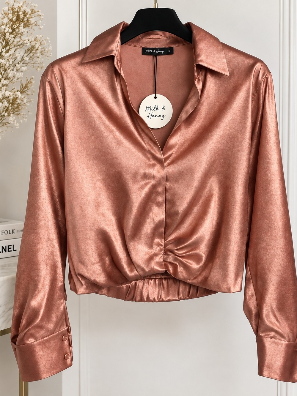 Milk & Honey Satin Copper Button-Up Top - Picture 3 of 5